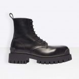 Balenciaga Women Strike Lace-Up Boot in Black Mat Calfskin