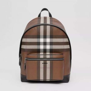 Burberry Men Check E-canvas Backpack-Brown