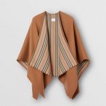 Burberry Women Lcon Stripe Detail Wool Cape-Brown