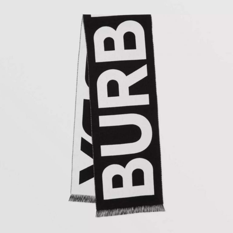 Burberry Women Logo Wool Jacquard Scarf-Black
