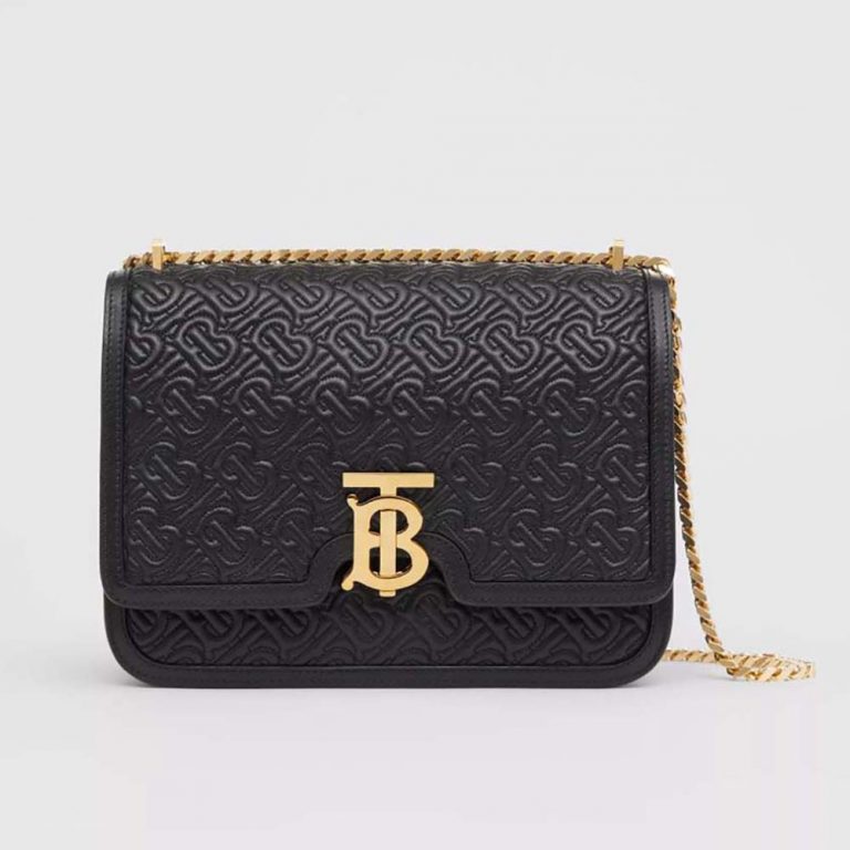 Burberry Women Medium Quilted Monogram Lambskin TB Bag-Black