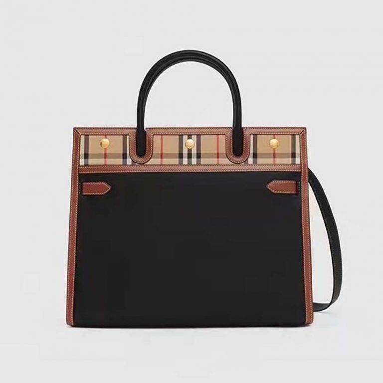 Burberry Women Mini Vintage Check Two-handle Title Bag-Black