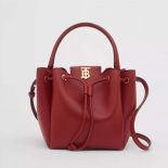 Burberry Women Monogram Motif Leather Bucket Bag-Red