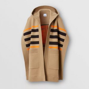 Burberry Women Monogram Motif Lntarsia Wool Cashmere Blend Cape-Brown