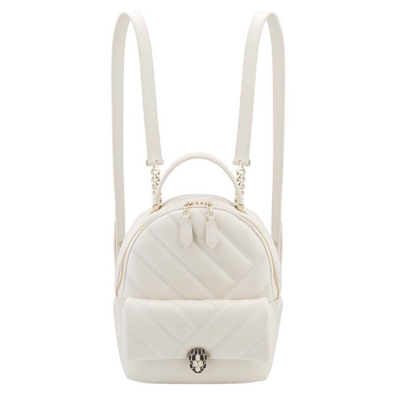 Bvlgari Women Serpenti Cabochon Backpack in White Agate Calf Leather