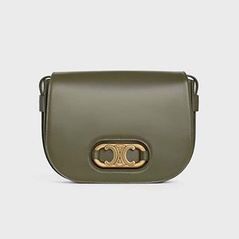 Celine Women Medium Maillon Triomphe Bag in Natural Calfskin-Green