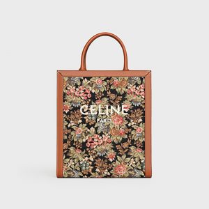 Celine Women Small Vertical Cabas Celine in Floral Jacquard and Calfskin
