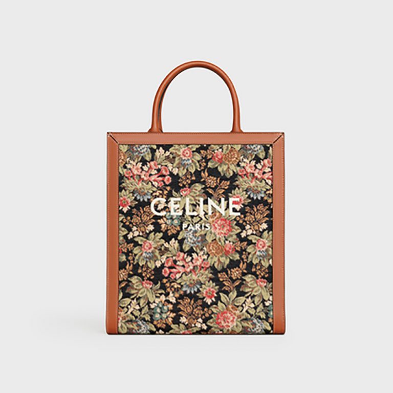 Celine Women Small Vertical Cabas Celine in Floral Jacquard and Calfskin