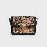 Celine Women Teen Triomphe Bag in Floral Jacquard and Calfskin