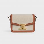 Celine Women Teen Triomphe Bag in Textile and Natural Calfskin