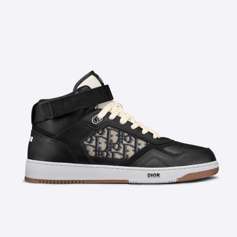Dior Men B27 High-Top Sneaker Smooth Calfskin with Dior Oblique Jacquard-Black