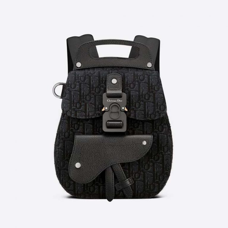 Dior Men Mini Saddle Backpack Dior Oblique Jacquard-Black