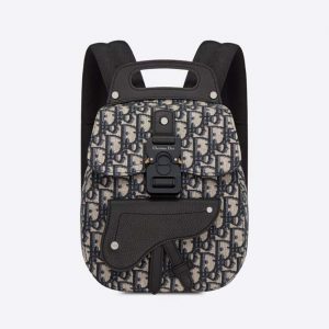 Dior Men Mini Saddle Backpack Dior Oblique Jacquard-White