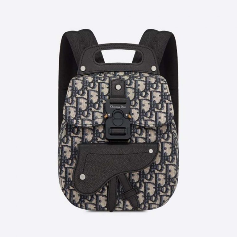 Dior Men Mini Saddle Backpack Dior Oblique Jacquard-White