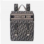 Dior Women Backpack Blue Dior Oblique Embroidery
