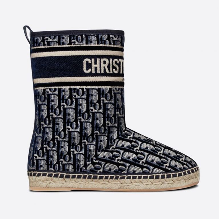 Dior Women Dior Chez Moi Dior Granville Ankle Boot Blue Dior Oblique Embroidered Velvet