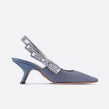 Dior Women J'Adior Slingback Pump Denim Blue Embroidered Cotton