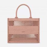 Dior Women Small Dior Book Tote Pink Mesh Embroidery