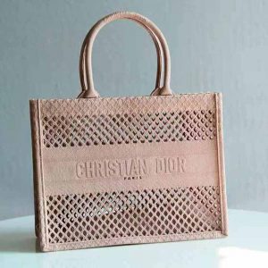 dior book tote black mesh embroidery