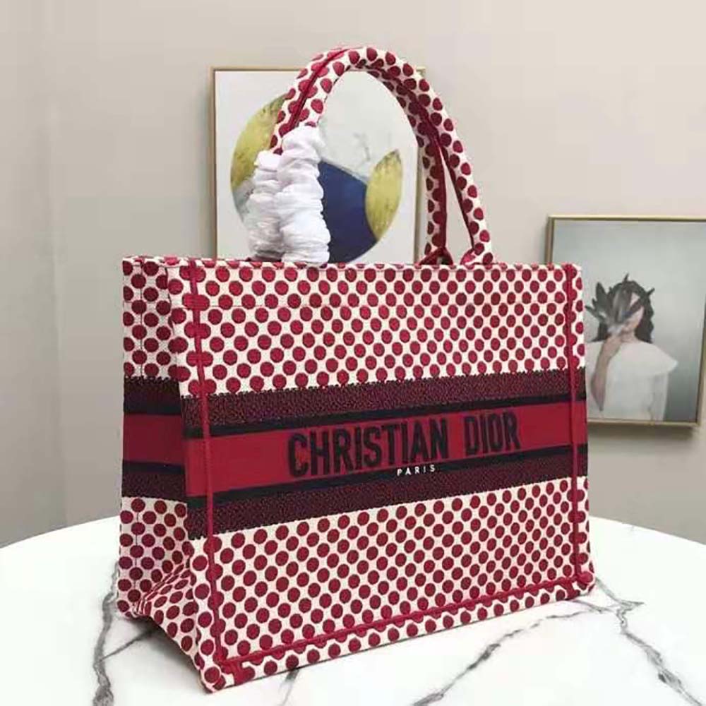 christian dior book tote red