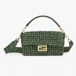 Fendi Women Baguette Jacquard Fabric Interlace Bag-Green