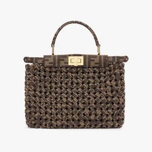 Fendi Women Peekaboo Iconic Mini Jacquard Fabric Interlace Bag
