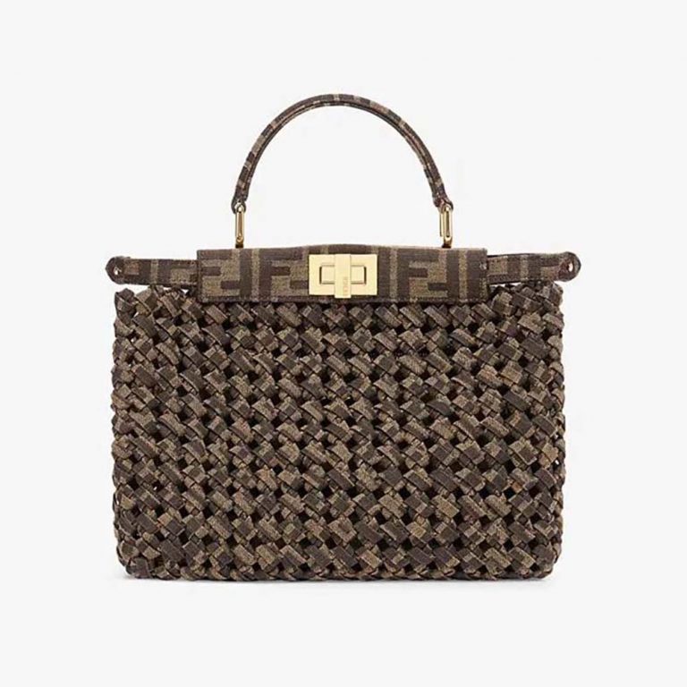 Fendi Women Peekaboo Iconic Mini Jacquard Fabric Interlace Bag