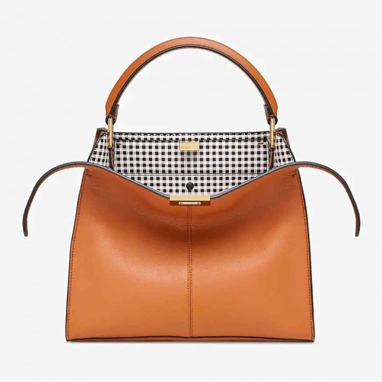 Fendi Women Peekaboo X-Lite Medium Brown Leather and Check Bag