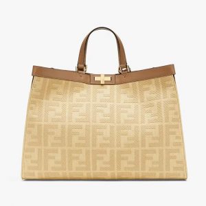 Fendi Women Peekaboo X-Tote Beige Canvas Bag