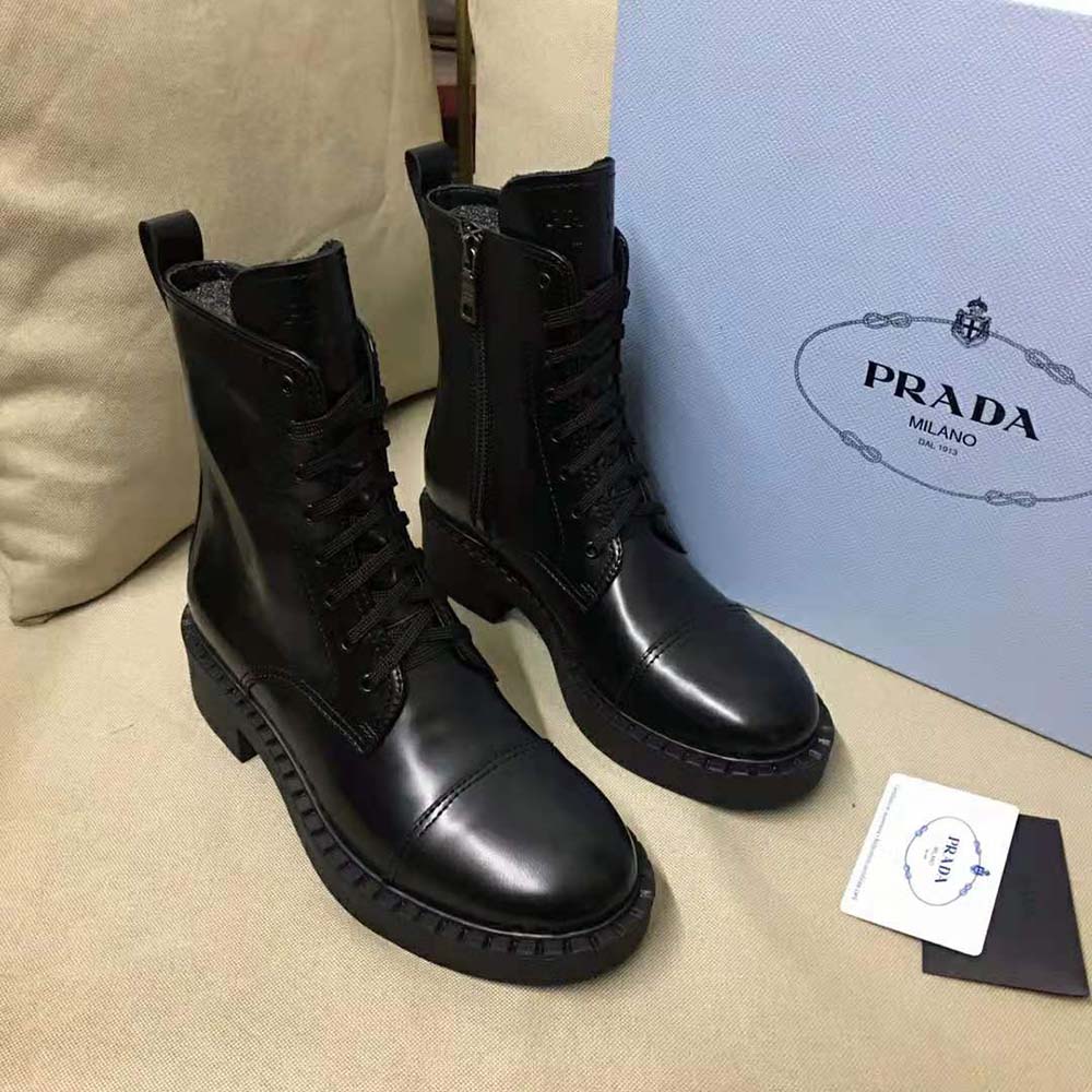 prada brushed leather laced booties