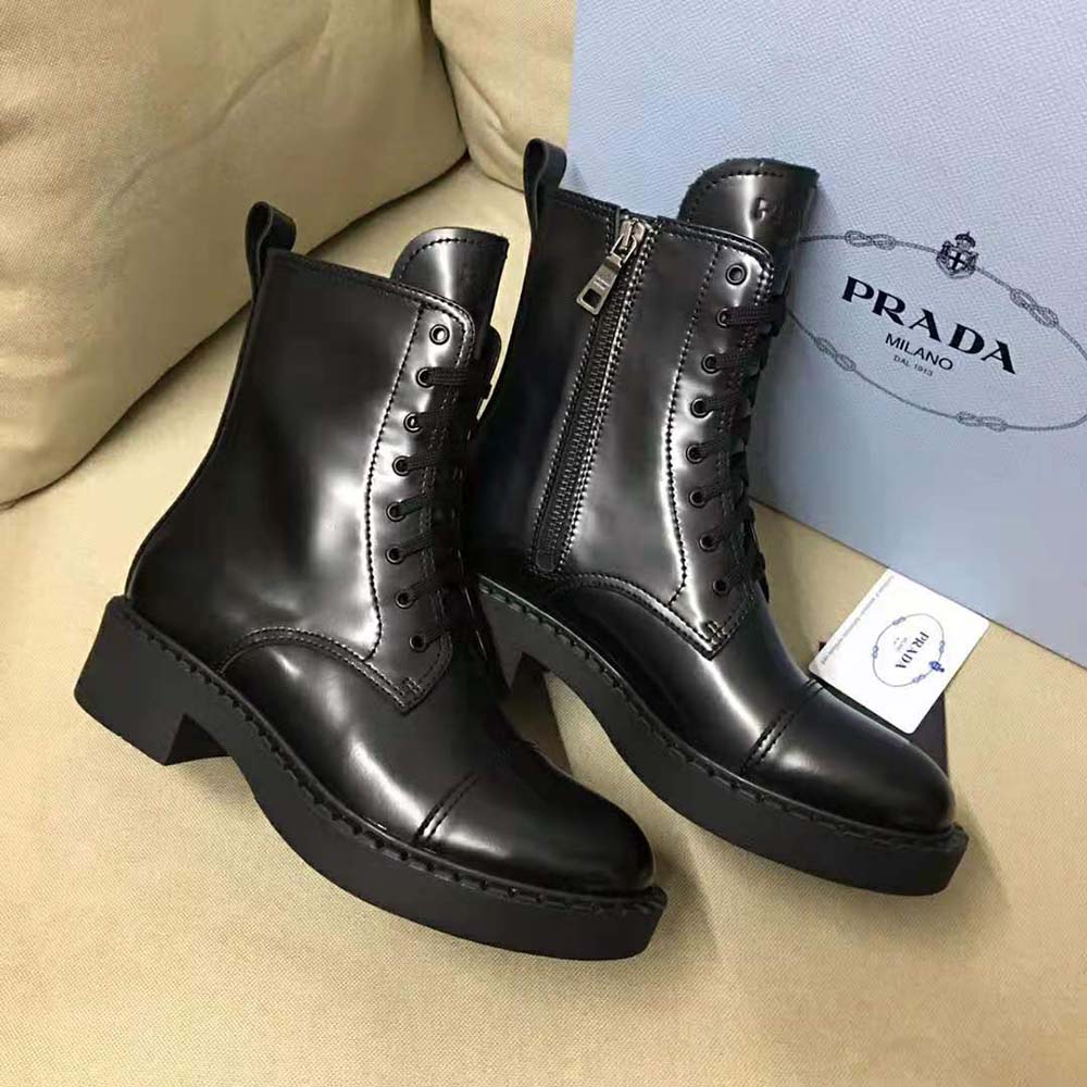 prada brushed leather laced booties