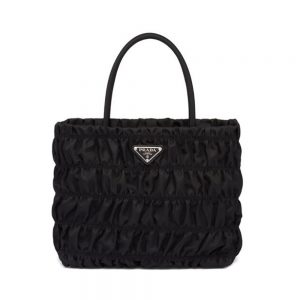 Prada Women Embossed Nylon Tote-Black