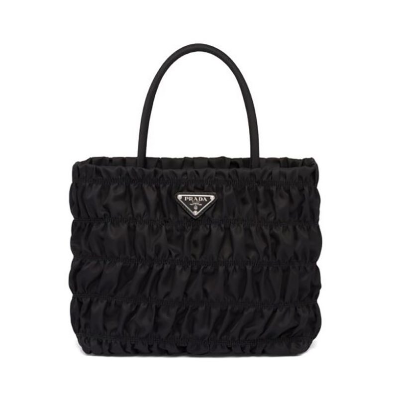 Prada Women Embossed Nylon Tote-Black