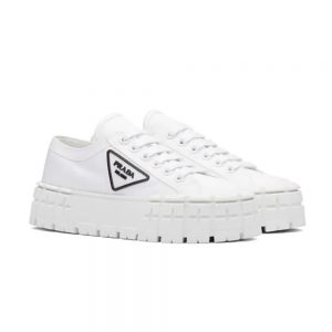 Prada Women Nylon Gabardine Sneakers in 50mm Heel-White