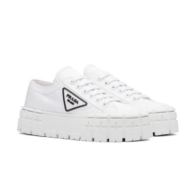 Prada Women Nylon Gabardine Sneakers in 50mm Heel-White