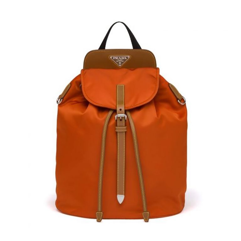 Prada Women Nylon and Saffiano Leather Backpack-Orange
