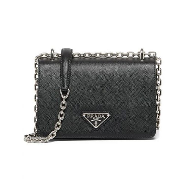 Prada Women Nylon and Saffiano Leather Shoulder Bag-Black