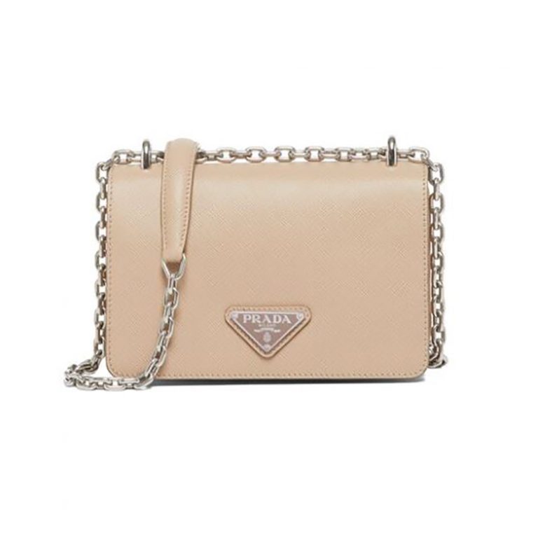 Prada Women Nylon and Saffiano Leather Shoulder Bag-Pink
