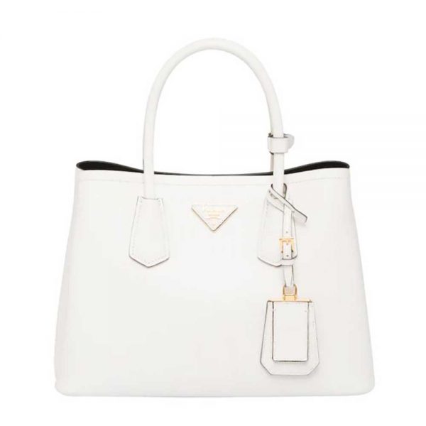 Prada Women Small Saffiano Leather Double Prada Bag-white