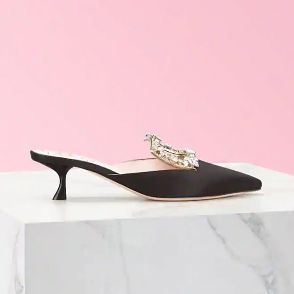 Roger Vivier Women Broche Vivier Buckle Mules in Satin 4.5 cm Heel-Black