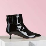 Roger Vivier Women Pointy Covered Buckle Ankle Boots in Patent Leather