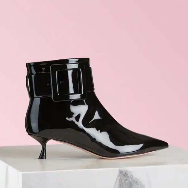 Roger Vivier Women Pointy Covered Buckle Ankle Boots in Patent Leather