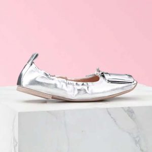 Roger Vivier Women Viv' Pockette Metal Buckle Ballerinas in Nappa-Silver