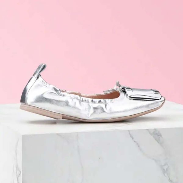 Roger Vivier Women Viv' Pockette Metal Buckle Ballerinas in Nappa-Silver