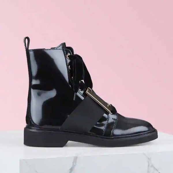 Roger Vivier Women Viv' Rangers Metal Buckle Ankle Boots in 1.5cm Heel-Black