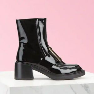 Roger Vivier Women Viv' Rangers Metal Buckle Ankle Boots in Patent Leather in 6cm Heel