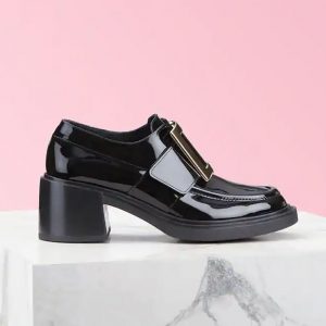 Roger Vivier Women Viv' Rangers Metal Buckle Loafers in Patent Leather in 6cm Heel