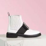 Roger Vivier Women Viv' Rangers Stitch Strass Buckle Booties in Leather-White