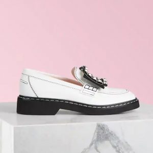 Roger Vivier Women Viv' Rangers Stitch Strass Buckle Loafers in Leather