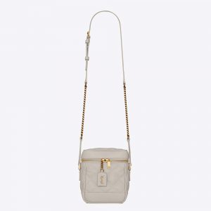 Saint Laurent YSL Women 80's Vanity Bag in Carre-Quilted Grain DE Poudre Embossed Leather